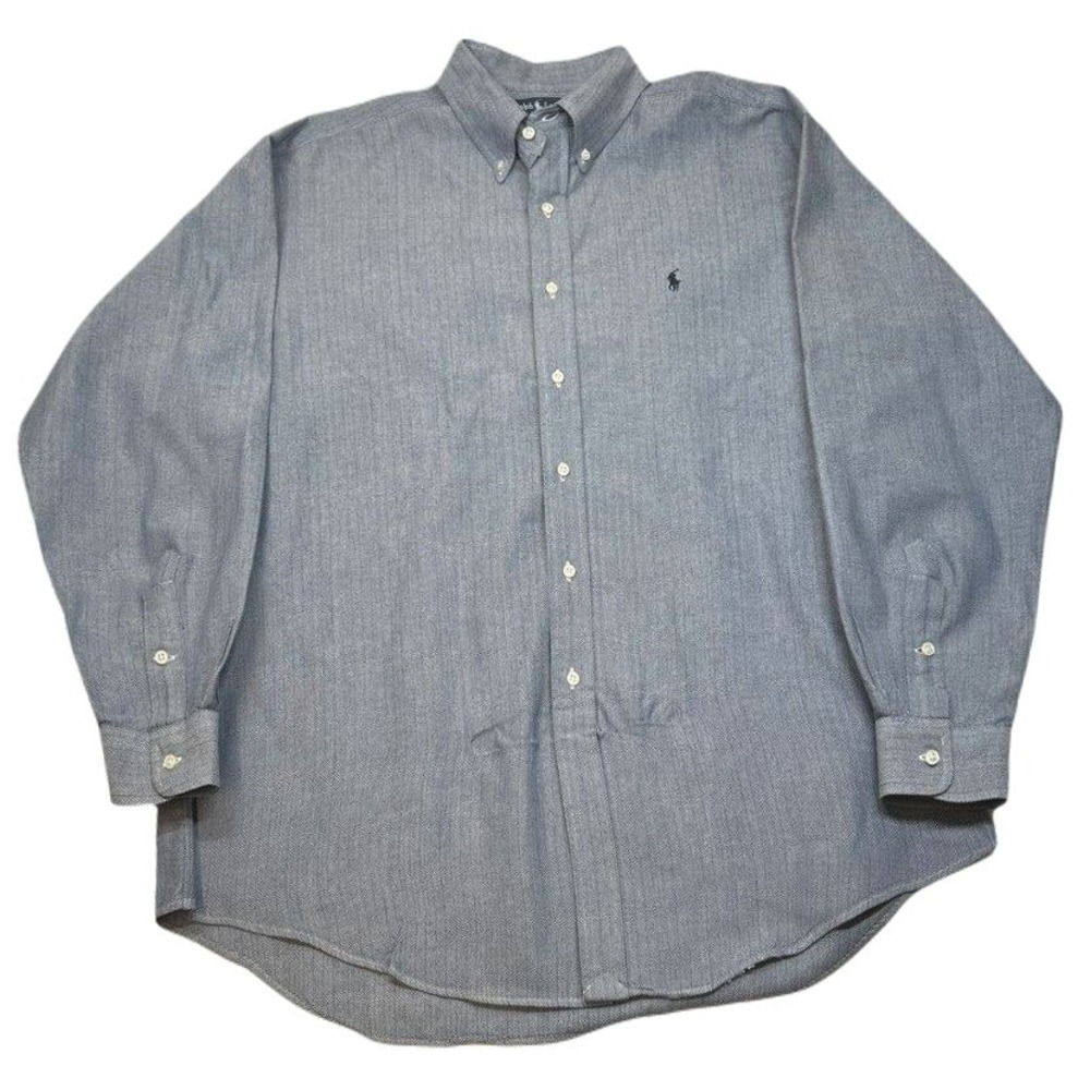Ralph Lauren Blake Herringbone Shirt Mens XL Gray Button Down Long Sleeve